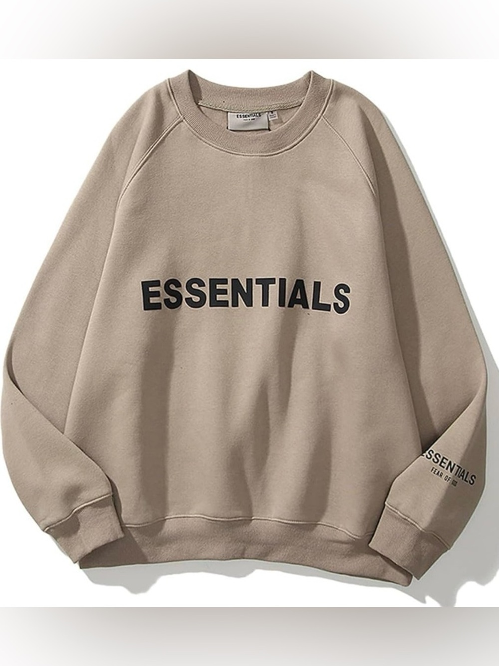Essentials Men’s Crewneck Sweatshirt in Taupe with Black Logo